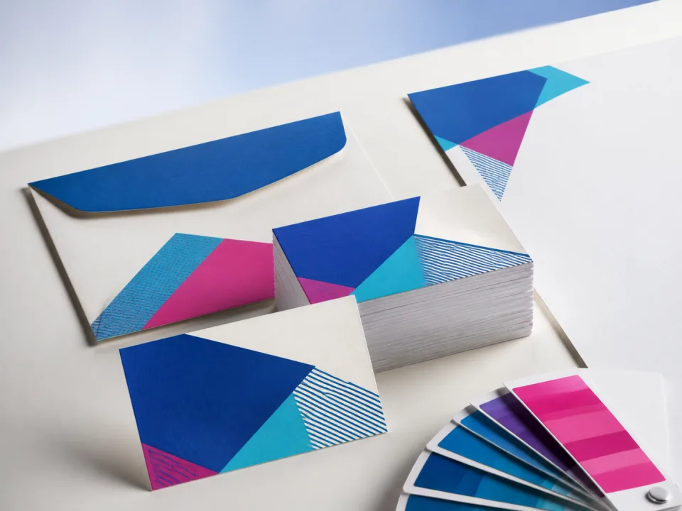 Colorful premium business card and stationery print sample
