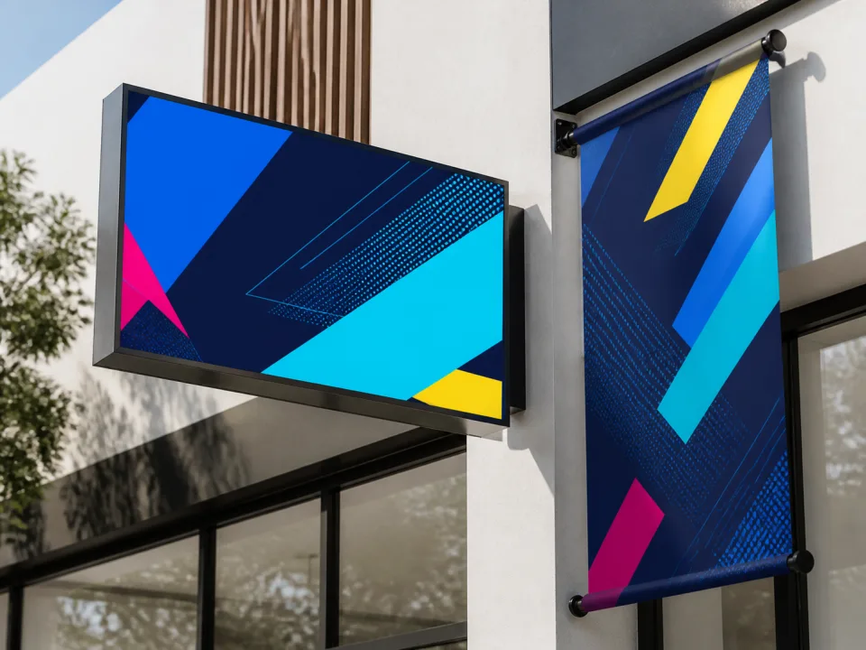 Storefront header showing premium printed signage